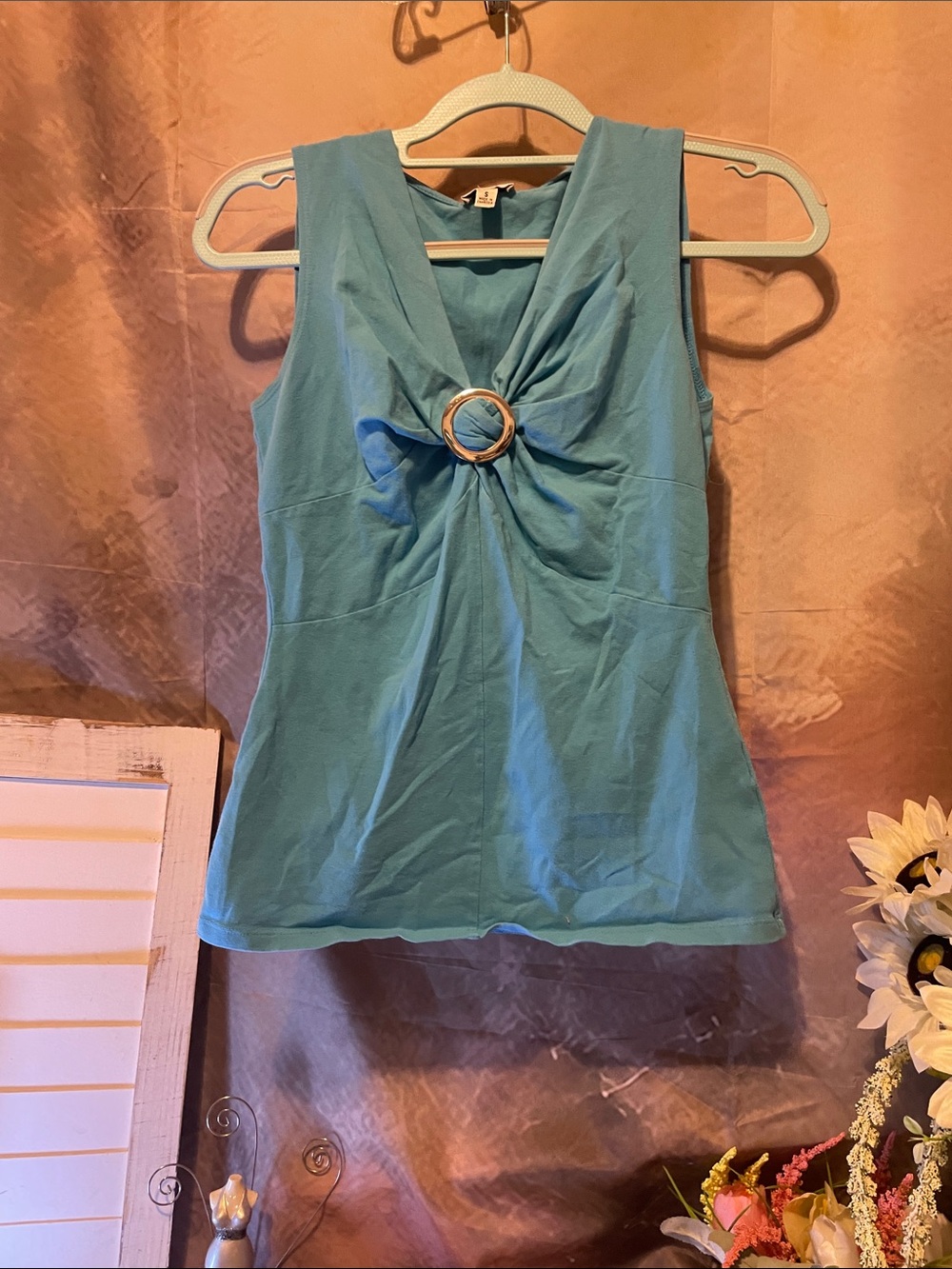 Nine West Teal Twist-Front Tank with Decorative Ring